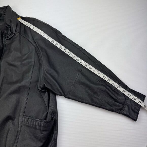 Vintage LEATHER COAT BLACK RAGLAN SLEEVES Women’s Size Large Jacqueline Ferrar - Picture 9 of 11